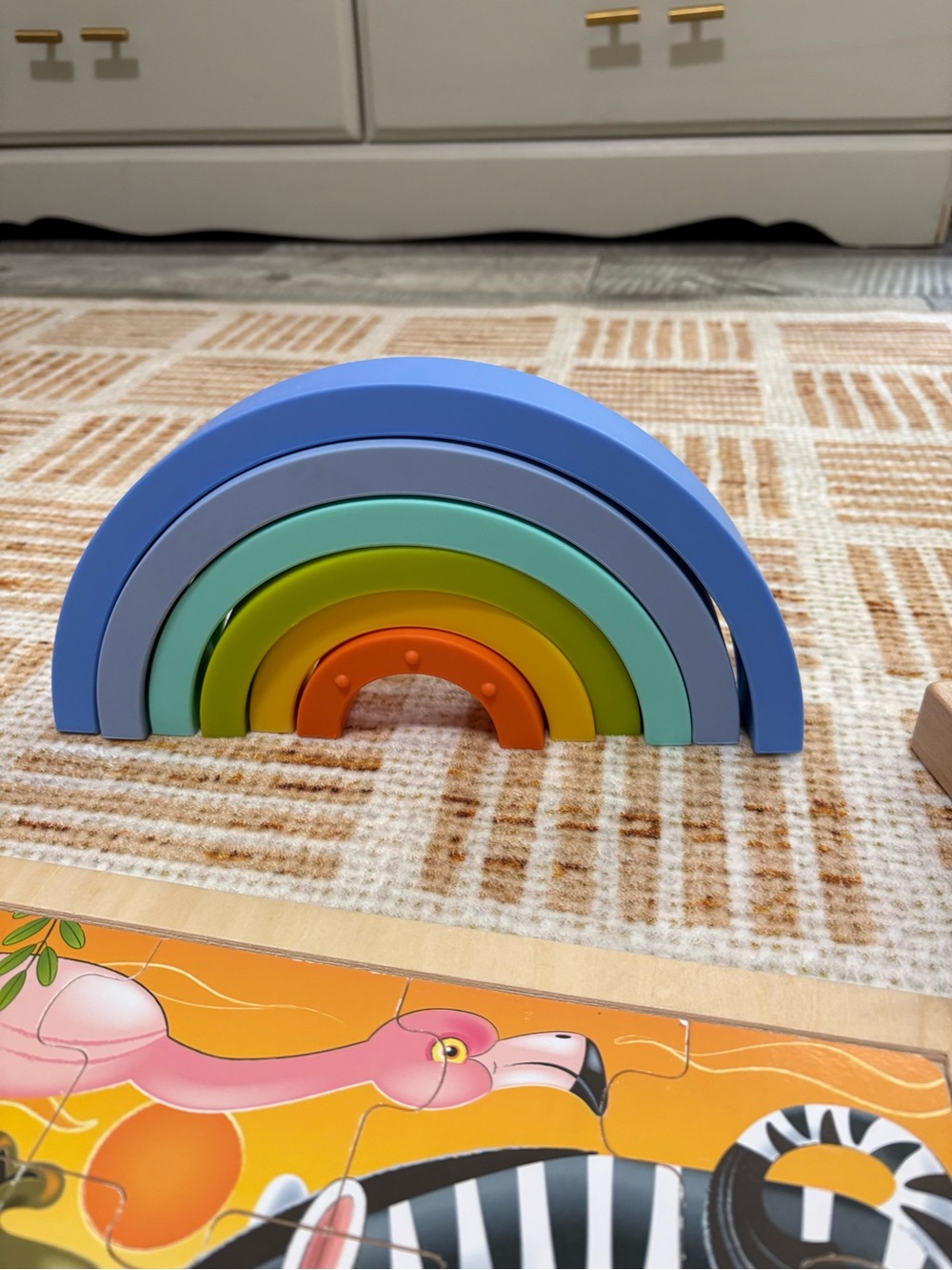 Wooden Rainbow Stacking Toy - Blue, Mint, Lime & Orange